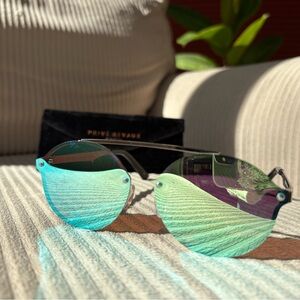 Prive Revaux x Benzo Rimless Green Mirrored Sunglasses